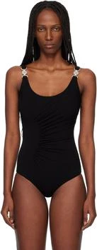 Versace | Black Stretch Crêpe Jersey Draped Bodysuit