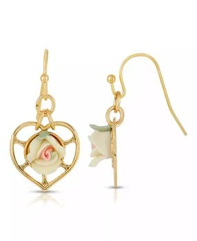 2028 14K Gold-Dipped Heart with Porcelain Rose Earrings