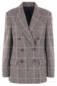 Brunello Cucinelli | Brunello Cucinelli Checked Double-Breasted Long-Sleeved Blazer