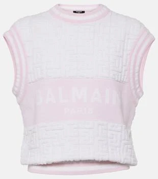 Balmain | Monogram wool and cotton-blend knitted top