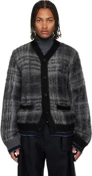 Sacai | Gray Plaid Mohair Knit Cardigan