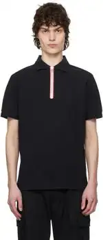 Moncler | Navy Tricolour Trim Cotton Piquet Polo