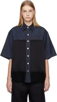 Stella McCartney | Navy & Black Satin Panel Short-Sleeve Denim Shirt