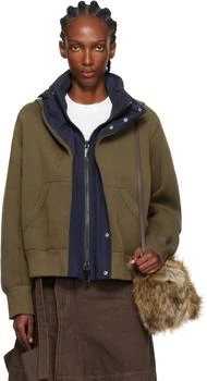 Sacai | Khaki & Navy Sponge Sweat x Grosgrain Hoodie