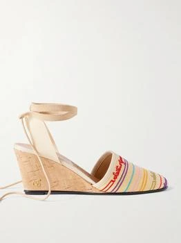 Valentino | La Cruisette 75 Tasseled Embroidered Canvas Wedge Sandals - Beige - IT38