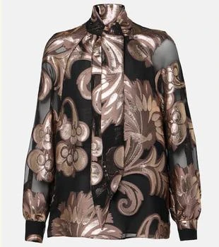ETRO | Semi-sheer tie-neck lamé blouse