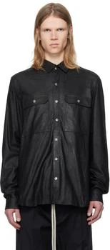 Rick Owens | Black Hollywood Megablister Lamb Leather Overshirt