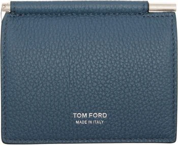Blue Soft Grain Leather Bifold Money Clip Card Holder