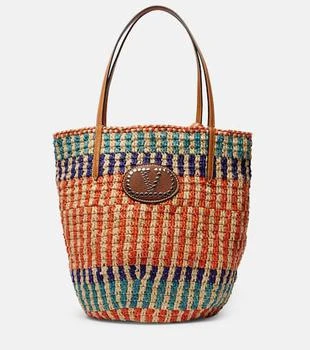 Valentino | VLogo leather-trimmed raffia tote bag