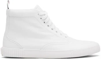 Thom Browne | White Vitello Calf Leather High Top Heritage Sneakers