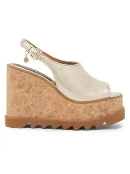 Stella McCartney | Sneakelyse 120MM Metallic Leather Platform Slingback Sandals
