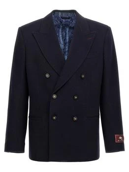 ETRO | Etro Logo Patch Double-Breasted Blazer