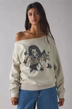Urban Outfitters Iconic Rhinestone Graphic Off-The-Shoulder Pullover