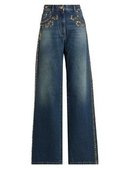 Versace | Embellished High-Rise Wide-Leg Jeans