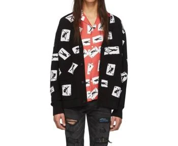 AMIRI | Cards Intarsia Cardigan Sweater In Black