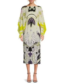 Valentino | Printed Silk Cape-Sleeve Midi-Dress