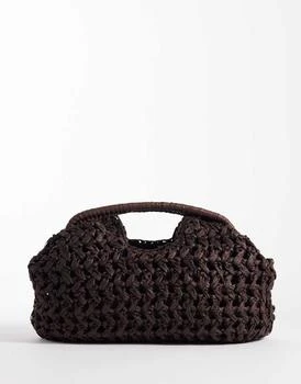 ASOS DESIGN crochet straw frame clutch bag In chocolate