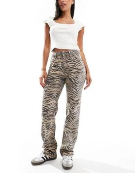Stradivarius straight leg jean in tiger print