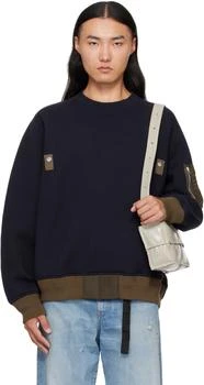 Sacai | Navy & Khaki Sponge Sweat Sweater