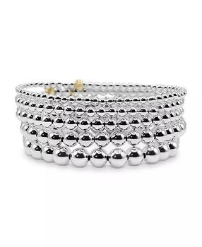 3mm, 4mm, 5mm, 6mm, & 7mm Sterling Silver Ball Stretch Bracelet Stack, Stack of 5