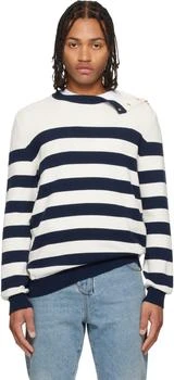 Balmain | White
Navy Buttoned Marinière Knit Sweater