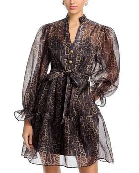 Organza Leopard V Neck Tiered Dress