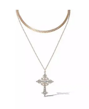 Jessica Simpson -Tone Rhinestone Cross and Curb Chain Necklace Set