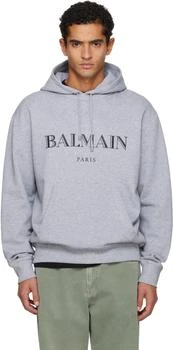Balmain | Gray 'Balmain' Printed Hoodie