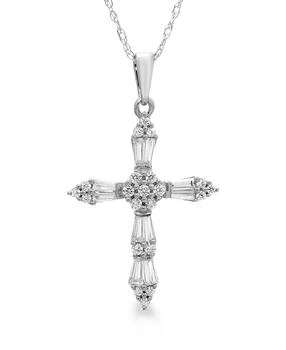 Macy's | Diamond Baguette Cross 18" Pendant Necklace (1/4 ct. t.w.) in 14k Gold or 14k White Gold