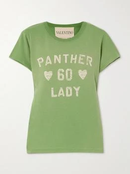 Valentino | Panther 60 Lady Printed Appliquéd Cotton-jersey T-shirt
