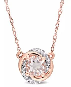 Macy's | Morganite (4/5 ct. t.w.) and Diamond (1/20 ct. t.w.) Swirl Halo 17" Necklace in 10k Rose Gold