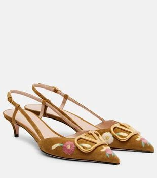 Valentino | VLogo 40 embroidered suede slingback pumps