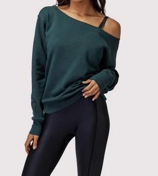 Vida Off Shoulder Sweatshirt In Deep Forest