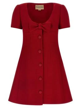 Valentino | Valentino	Bow Detailed Short-Sleeved Tweed Dress