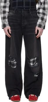 AMIRI | Black Flannel Repair Baggy Jeans