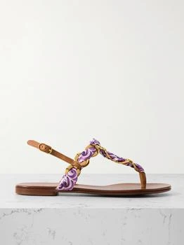 Dolce & Gabbana | Leather-trimmed Chain-embellished Printed Satin-twill Sandals  - IT35