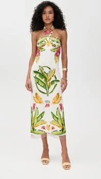 Summer Foliage Scarf Midi Dress