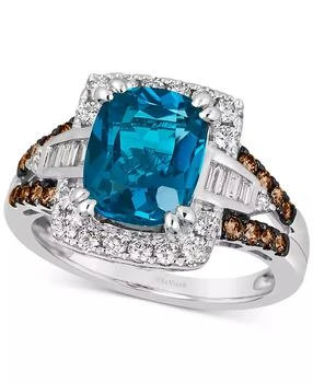 Le Vian | Chocolatier® Deep Sea Blue Topaz (2-1/2 ct. t.w.) 
Diamond (5/8 ct. t.w.) Halo Ring in 14k White Gold