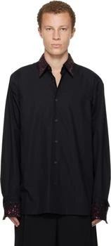 Dries Van Noten | Black Sequinned Trim Shirt