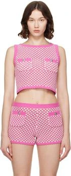 Versace | Pink & White Crochet Boxy Knit Top
