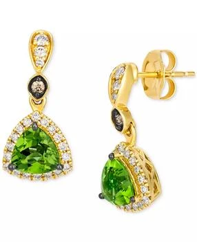 Le Vian | Green Apple Peridot (1-1/2 ct. t.w.) & Diamond (1/3 ct. t.w.) Trillion Halo Drop Earrings in 14k Gold