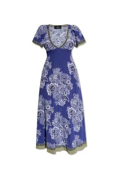 ETRO | Etro Floral Printed V-Neck Midi Dress
