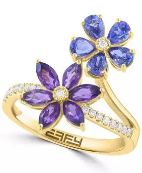 Effy | Diamond (1/8 ct. t.w.), Amethyst (7/8 ct. t.w.) Tanzanite (1-1/20 ct. t.w.) Ring in 14k Yellow Gold