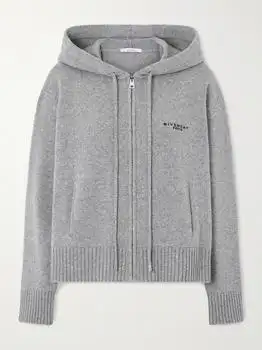 Givenchy | Embroidered Wool And Cashmere-blend Zip-up Hooded Cardigan - Light gray