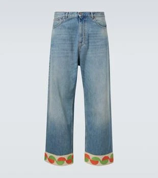 Valentino | Jacquard-trimmed wide-leg jeans
