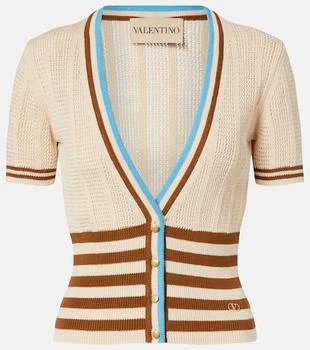 Valentino | Open-knit striped cotton cardigan