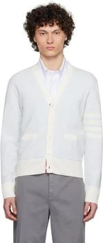 Thom Browne | Blue Linen Cotton 4-Bar Relaxed Fit Cardigan