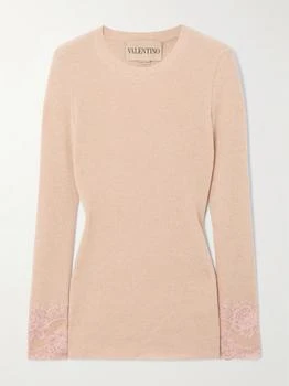 Valentino | Lace-trimmed Ribbed Cashmere Top