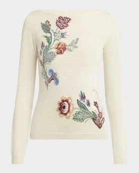 ETRO | Boat-Neck Floral Linen Knit Sweater