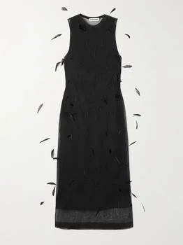 Jil Sander | Feather-embellished Layered Knitted-silk Midi Dress  - DK38